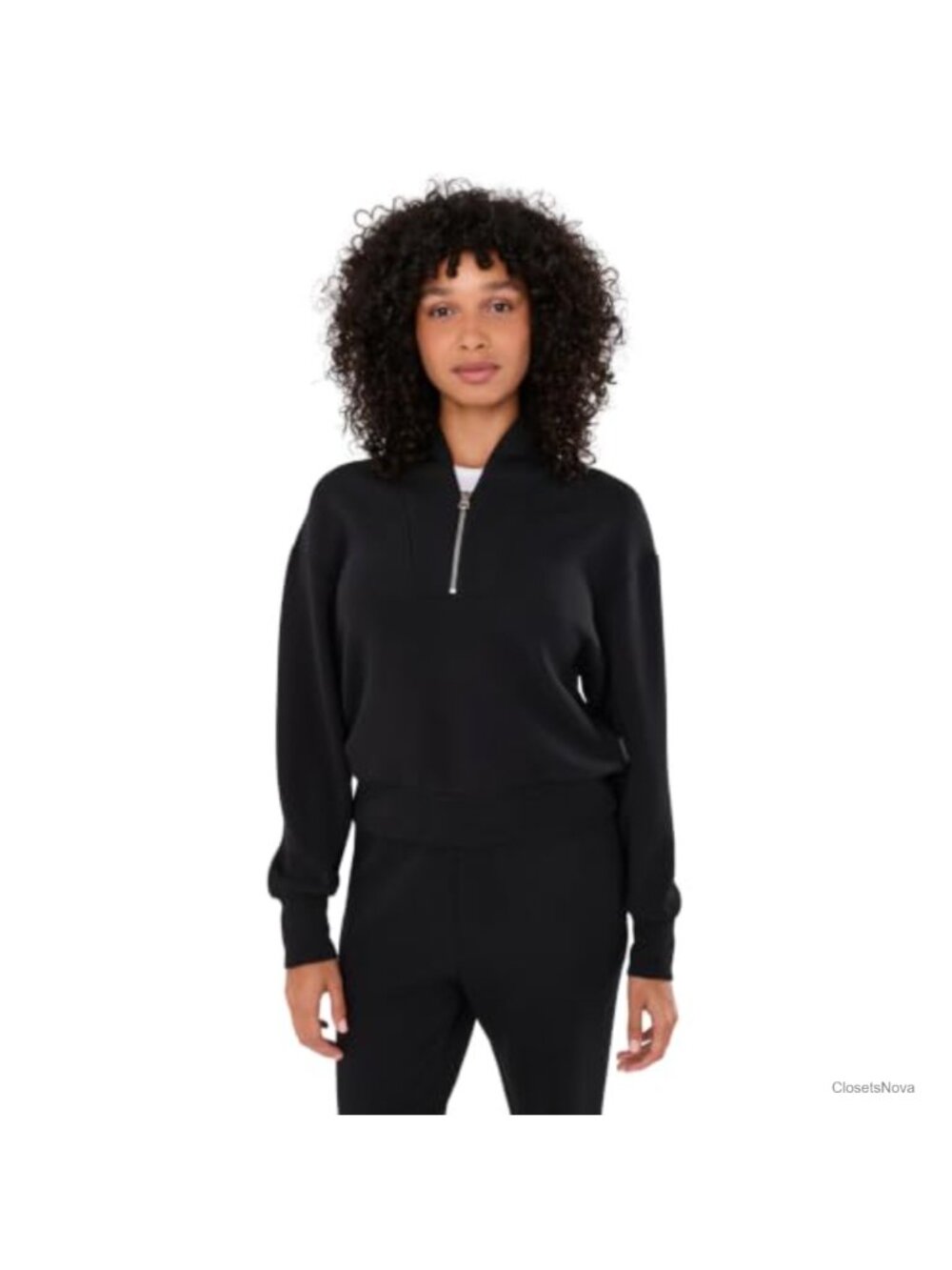 Cropped Half-Zip Sweatshirt with Bell Sleeves